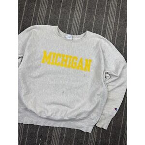 Michigan Wolverines Sweatshirt Mens Large Gray Champion Reverse Weave Crewneck‎
